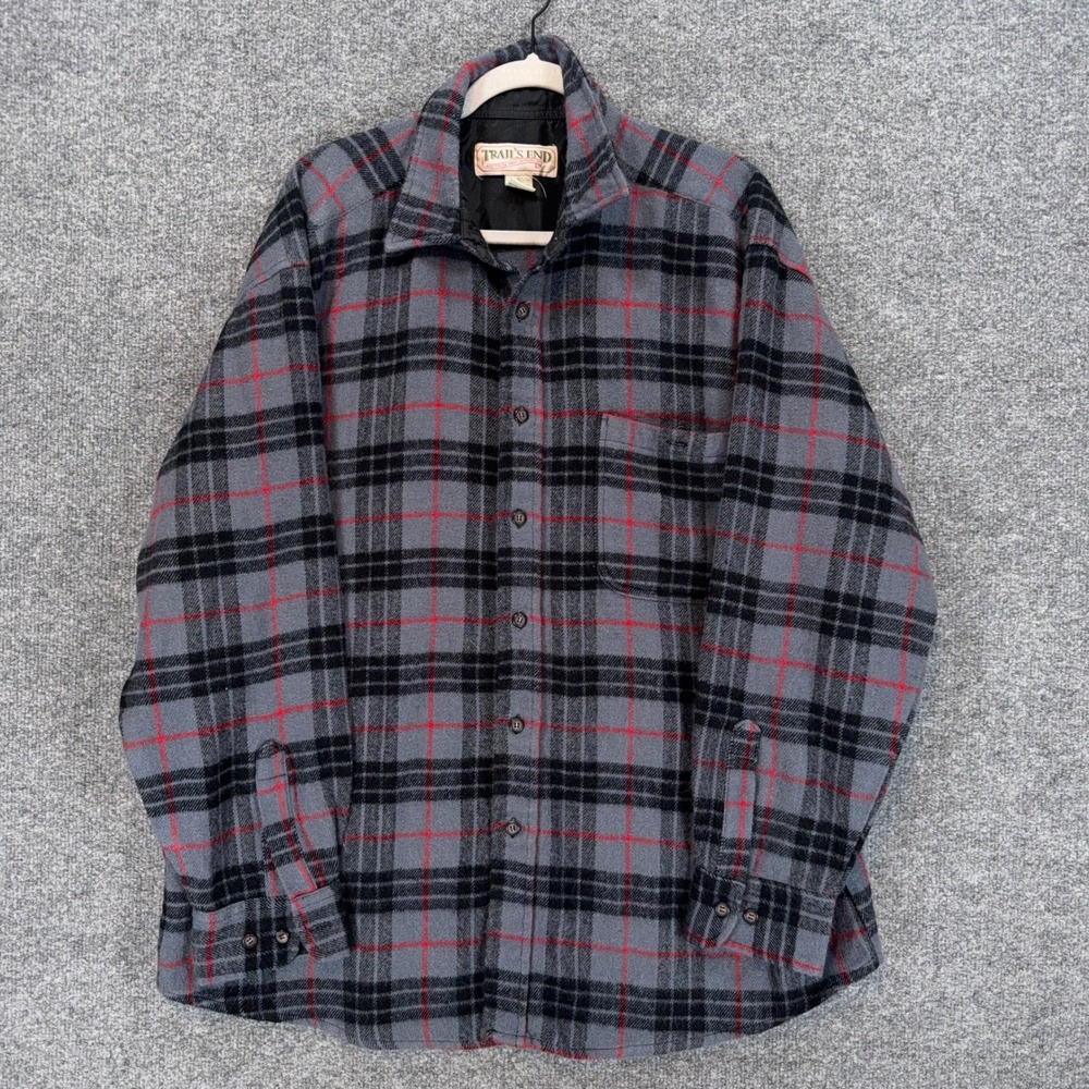 Trails End Flannel Shirt Men XL Gray Plaid Long Sleeve Vintage Gorpcore